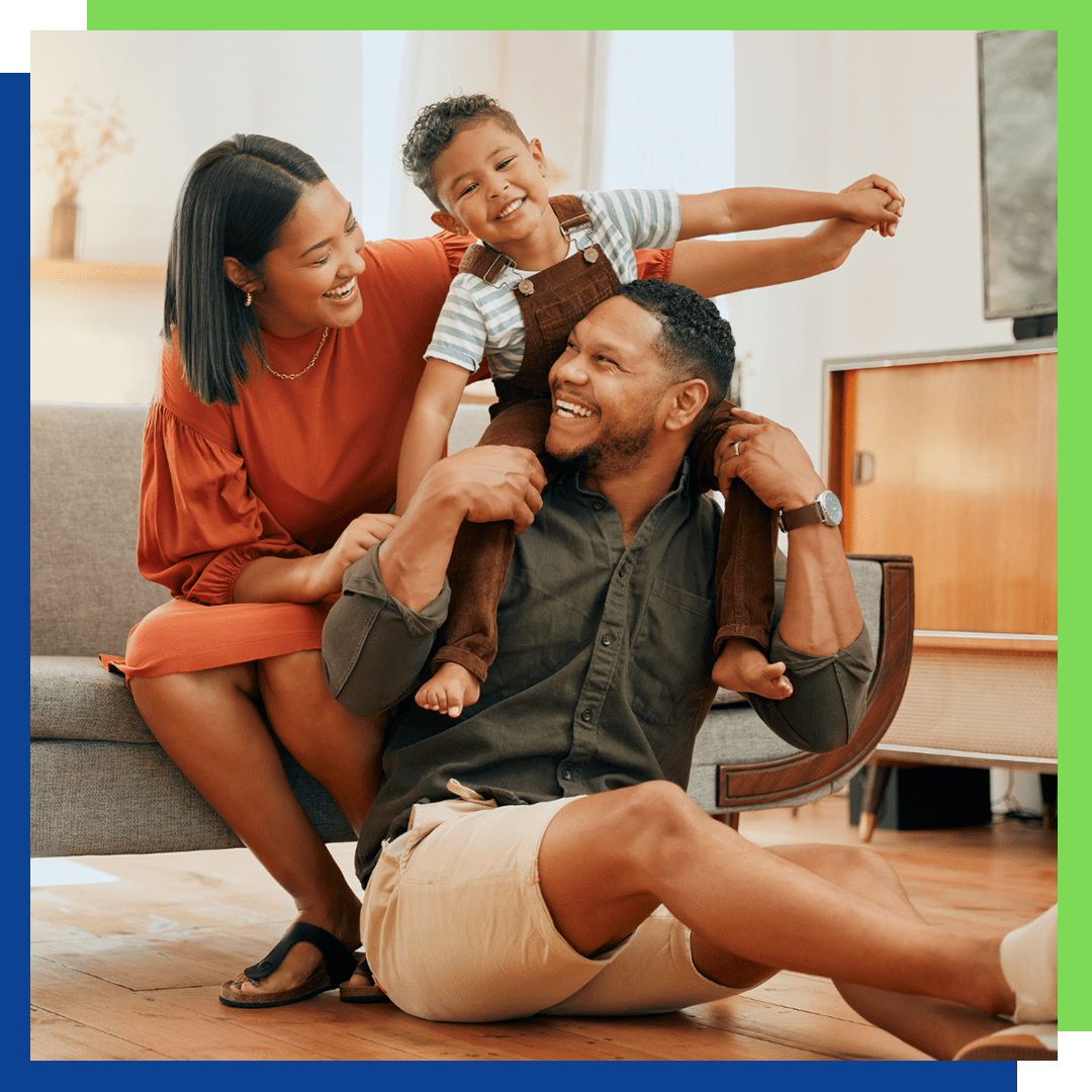 A happy family in their living room