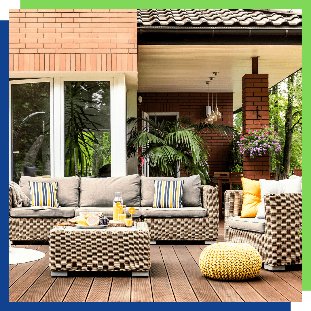 outdoor patio with nice, clean furniture