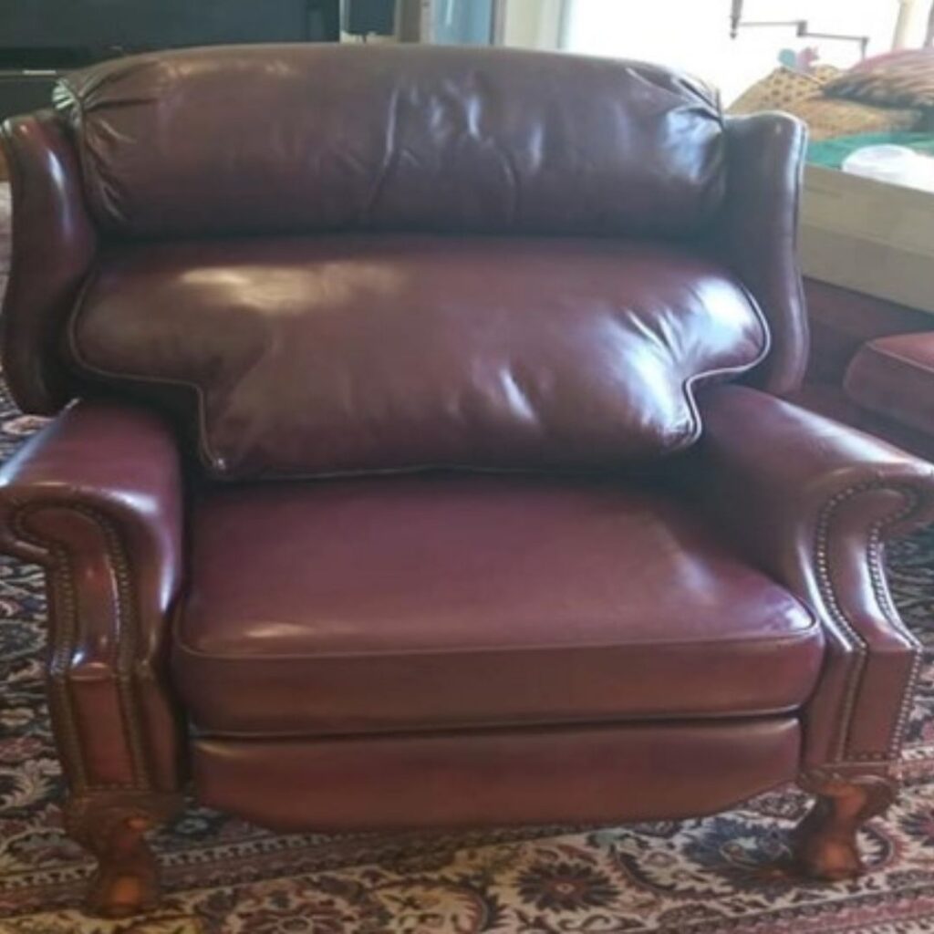 repaired leather chair in a home