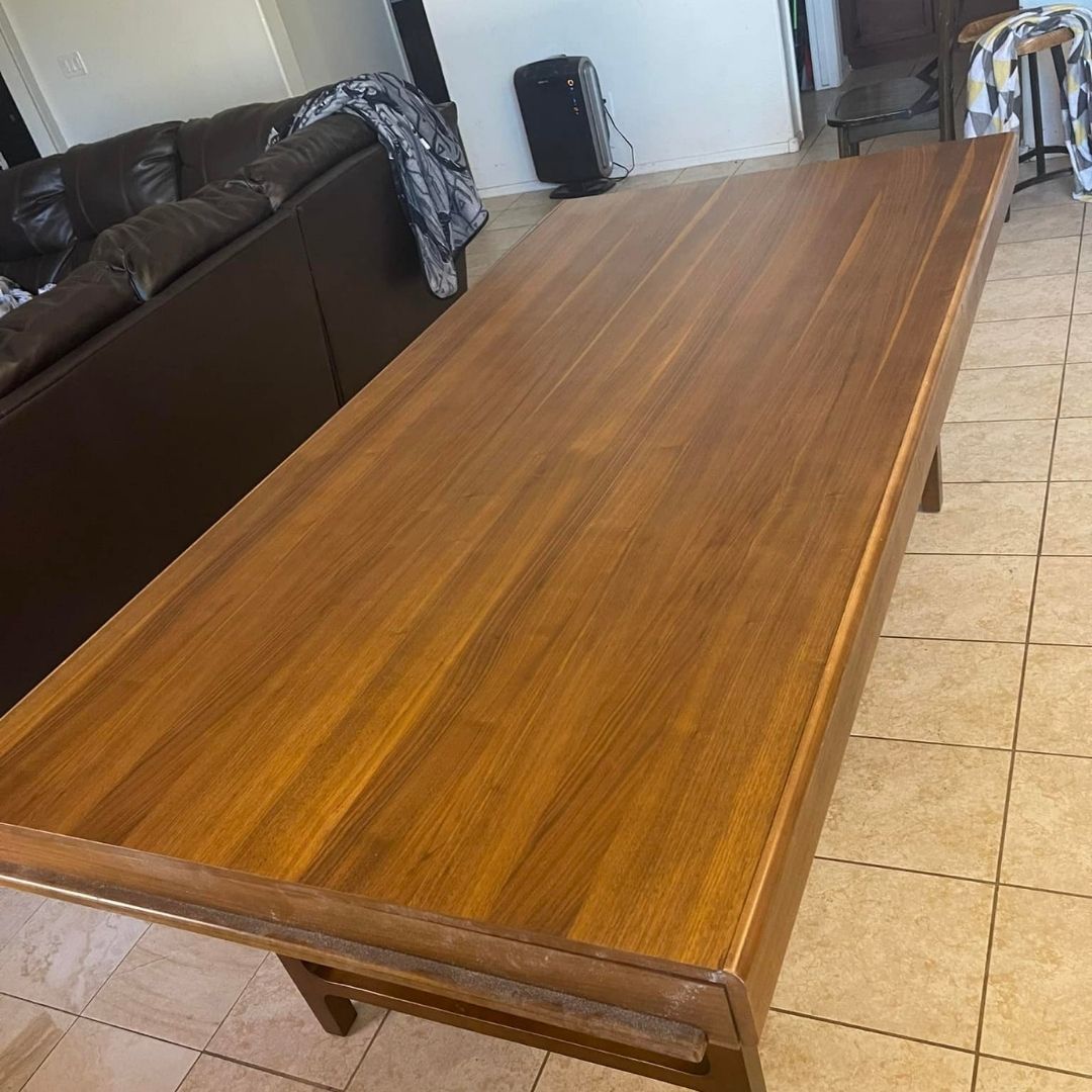 wooden table that has been repaired