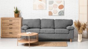 living room with cheap furniture