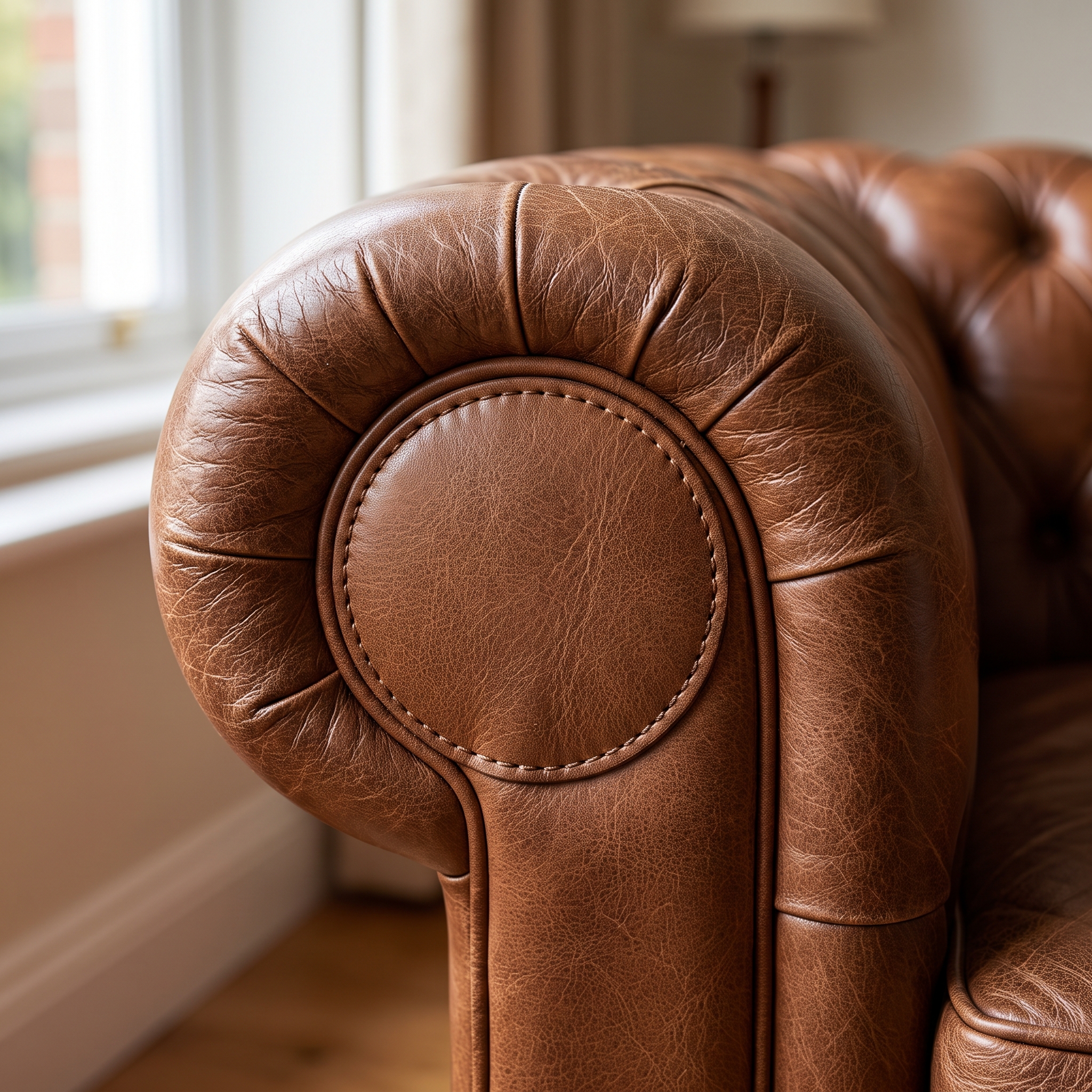 Seamlessly color-matched leather repair on a sofa